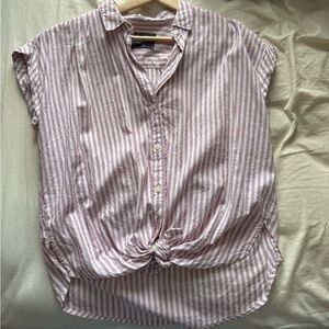 Abercrombie & Fitch Pink & White Striped Button-Up Top